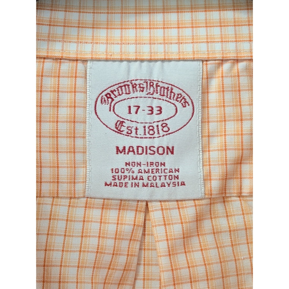 Brooks Brothers Madison Orange Check Non-Iron Dress Shirt Mens 17-33 Supima 0153 - Picture 3 of 5